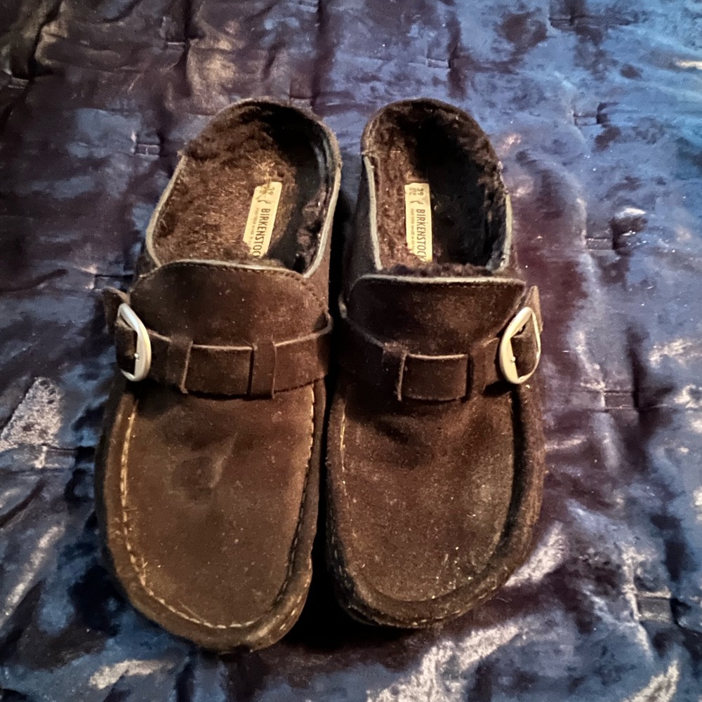 Birkenstock Black Suede Footbed Mules
